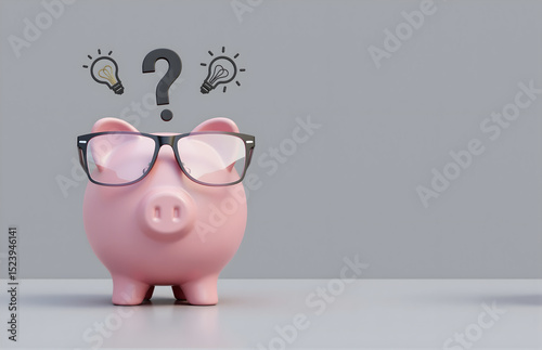 Piggy Bank With Glasses Thinking About Finance