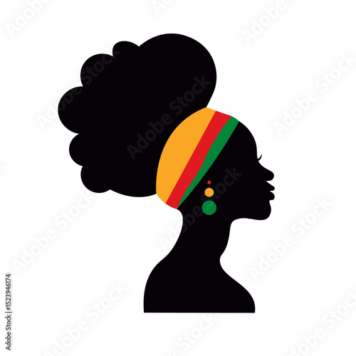 Vector illustration of black woman with tied afro hair silhouette. Side view of African American woman with natural hair. Perfect for juneteenth celebration