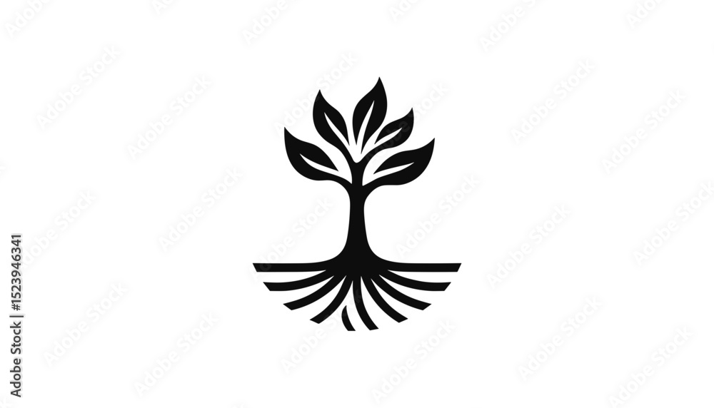 Tree silhouette with roots on simple white background Tree silhouette with roots on simple white background