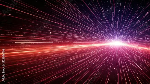 Radiant, streaking lines of vibrant pink and red light explode outwards from a central point