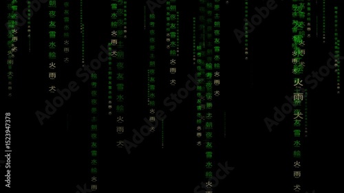 Green Matrix Style Digital Rain Falling Code Background