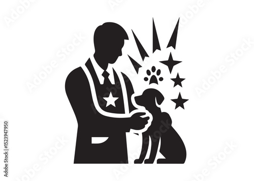 A man holding a dog and care him Silhouette Vector