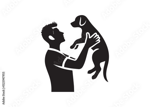 A man holding a dog and care him Silhouette Vector