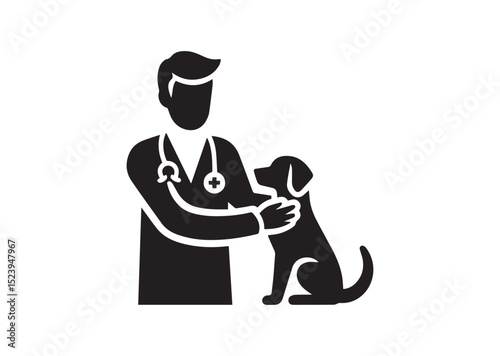 A man holding a dog and care him Silhouette Vector