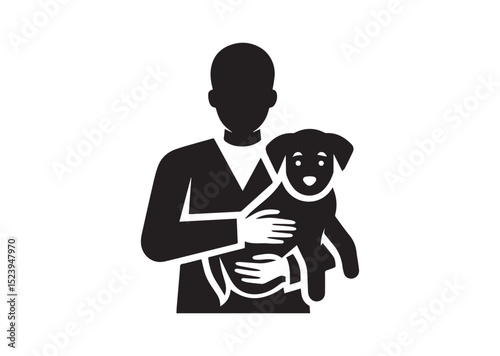 A man holding a dog and care him Silhouette Vector