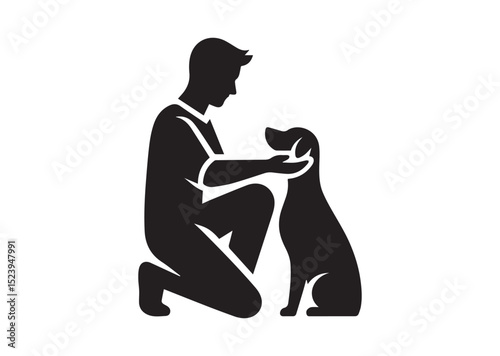 A man holding a dog and care him Silhouette Vector