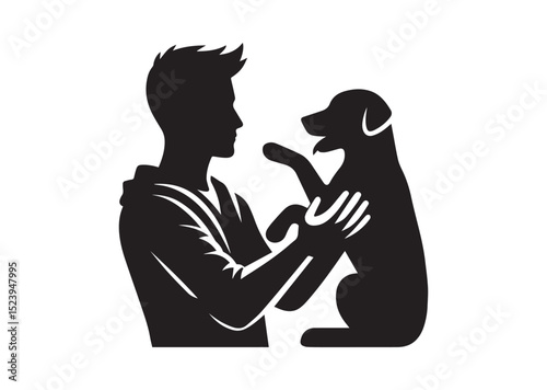 A man holding a dog and care him Silhouette Vector