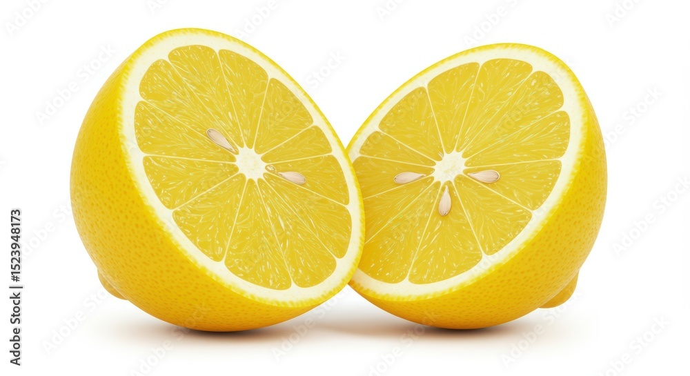 Fototapeta premium Hyper-Realistic 3D Render of a Fresh Lemon Sliced in Half on White Background