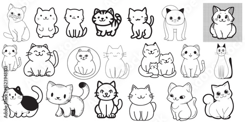 Anime cats vector set