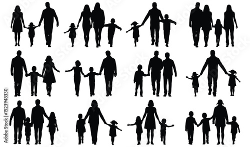 Silhouette collection of families walking together