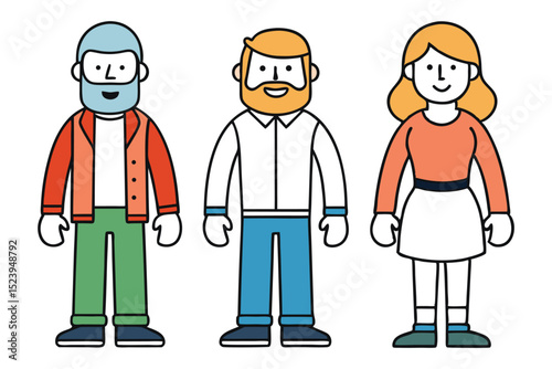 Flat Design Cartoon People Characters, Diverse Group Illustration of Male and Female Figures for Team, Avatar, or Profile Use