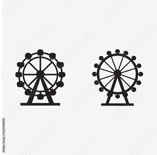 Ferris Wheel Icon Silhouettes – Amusement Park Ride Vector Graphics

