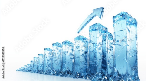 Icy 3D bar chart made of frozen, transparent blue ice columns on a white background