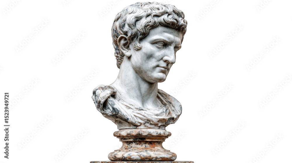 Obraz premium Ancient roman marble bust sculpture detailed closeup studio shot high resolution image perfect for history art history books websites and museums classic on transparent background