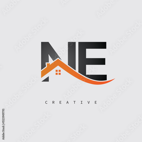 NE Real Estate Creative Logo – Minimalist House Roof Monogram for Property, Realtor & Construction Branding	
