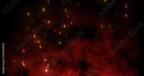 Rising Red Embers and Smoke in Dark Environment