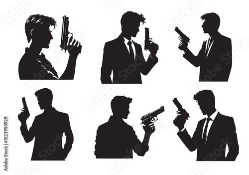 A man hold a gun Silhouette Vector Set