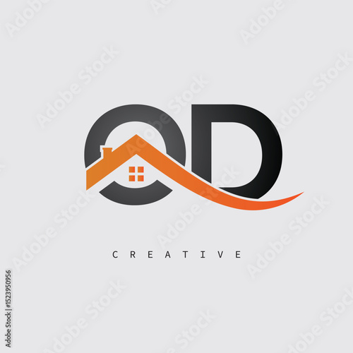OD Real Estate Creative Logo – Minimalist House Roof Monogram for Property, Realtor & Construction Branding	
