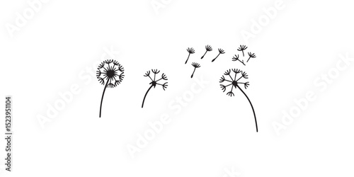 Minimalist dandelion illustration with blossoms floating in the air.