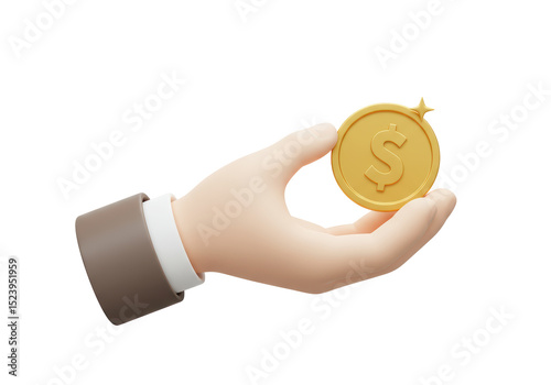 Isolated Hand Holding Golden Dollar Coin
