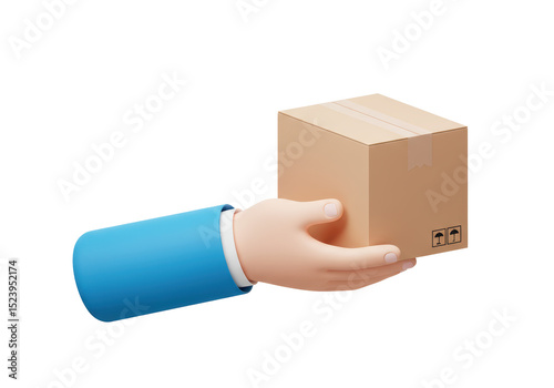 Isolated Hand Delivering Cardboard Box