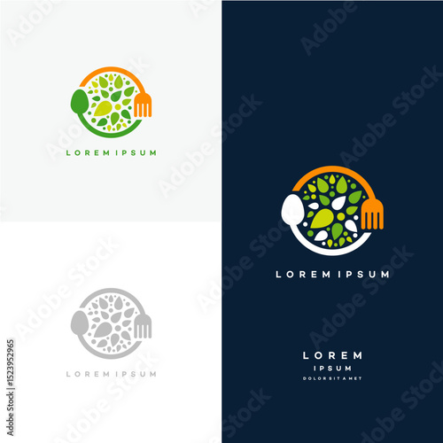 Healthy Nature food logo designs concept vector, Vegetarian food symbol Creative logo