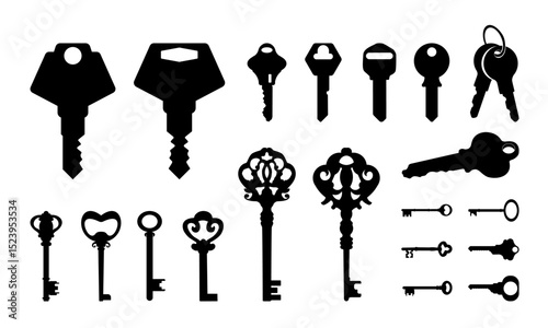 Set Modern and Classic Key Silhouette vector illustration