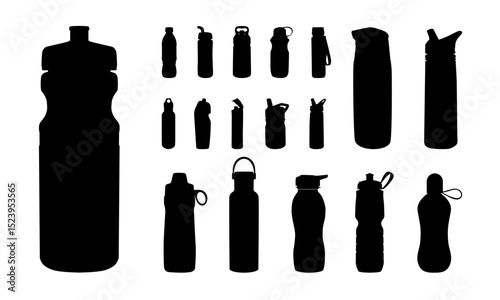 Set of Various Water Bottle Silhouette vector, Sport Water bottle, Drink Bottle