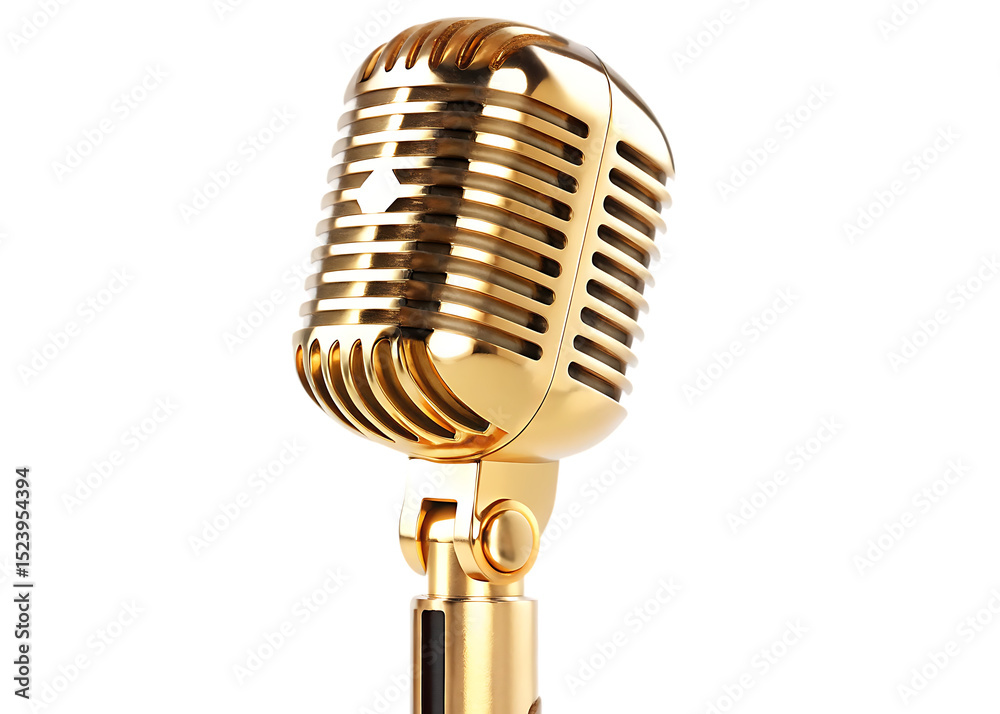Fototapeta premium vintage gold microphone isolated on white background PNG