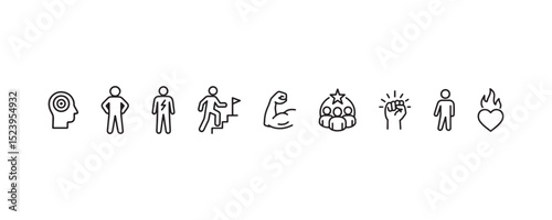 Motivation and personal growth icons representing success and teamwork.