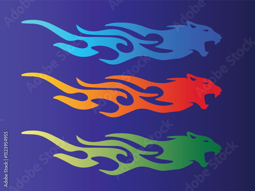 Fiery Tiger Flames Tribal Design, Vector Illustration, Colorful Graphic