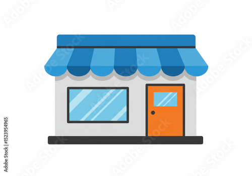 Isolated Simple Storefront with Blue Awning