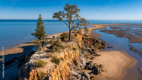 Coastal Cliff with Trees and Sandy Intertidal Zone
