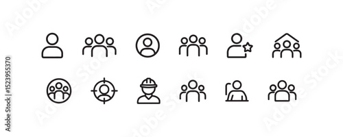 Set of minimalist line icons representing people and community concepts.