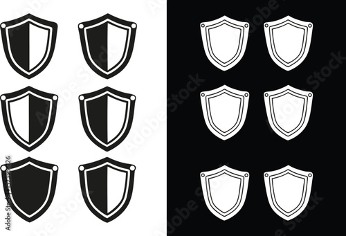 Shield Icons in Black and White Security and Protection Concept