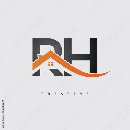 RH Real Estate Creative Logo – Minimalist House Roof Monogram for Property, Realtor & Construction Branding	
