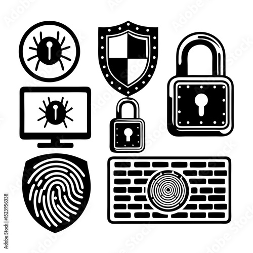 Cyber security icons set protection and privacy