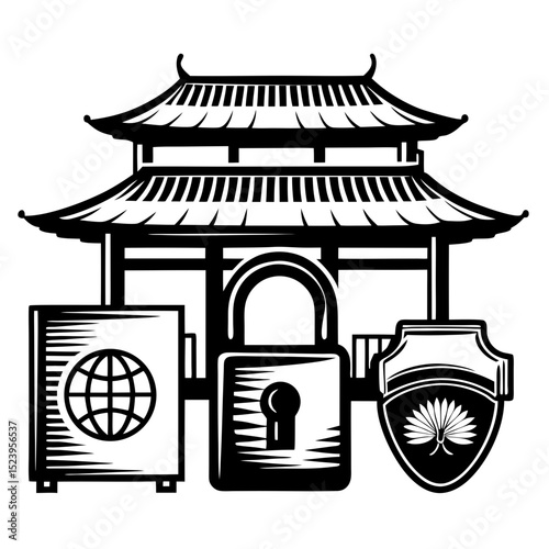 Chinese gate security concept illustration