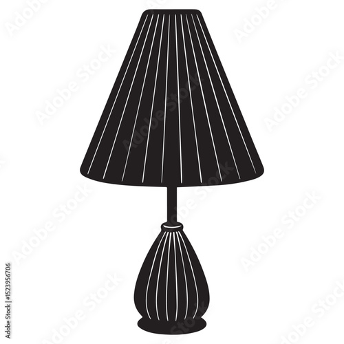 A flat design illustration of a striped lamp, featuring a yellow shade and a green base. This graphic is perfect for creating a cozy and stylish atmosphere in your projects.
