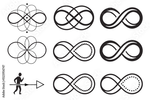 Collection of Infinity Symbol Variations and a Man Moving Forward Concept