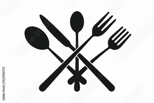 Simple Black and White Cutlery Illustration with Knife Fork and Spoons