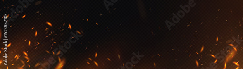 Transparent vector background with fire sparks and smoke clouds. Flame and heat atmosphere for action and fantasy design.