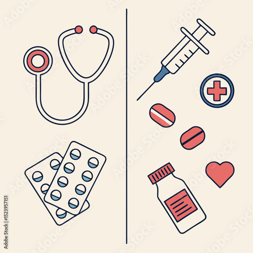 Healthcare medical icons line art illustration