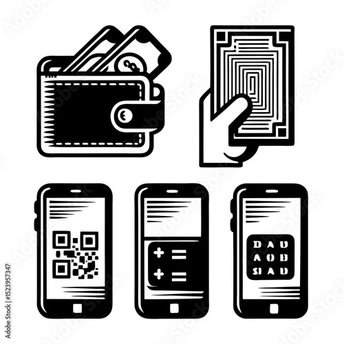 Digital payment methods icons set