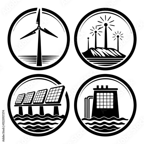Renewable energy sources icons set