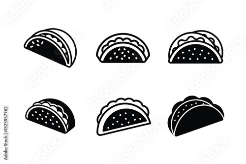 Taco Silhouette and Outline Icon Set vector illustration