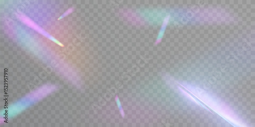 Realistic diamond reflection, rainbow light optical effect Colorful collection, bright spectrum glow rays. Rainbow effect overlay, prismatic crystal refraction.	