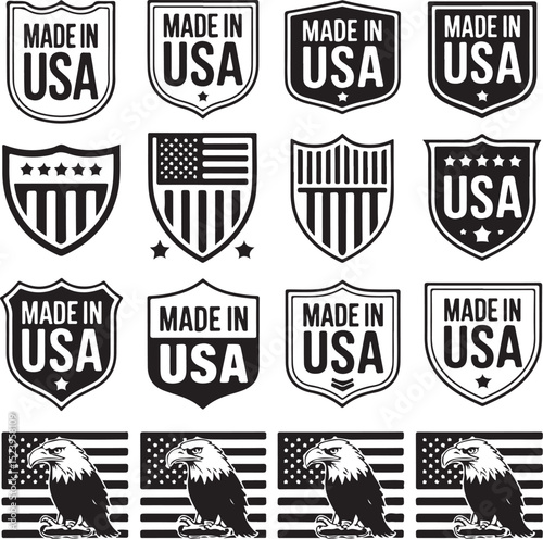 Made in USA Stamp Vector Design

USA Flag Badge Silhouette Art

American Quality Label Vector Scene

Patriotic Made in America Emblem

USA Product Mark with Stars & Stripes
