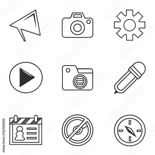 Collection of simple line icons for multimedia and technology