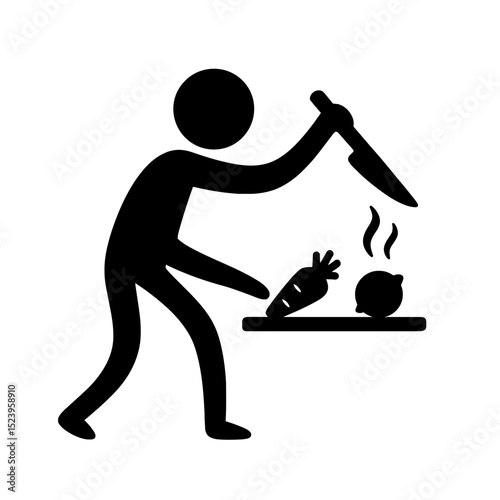 Cooking icon of person chopping vegetables with knife silhouette